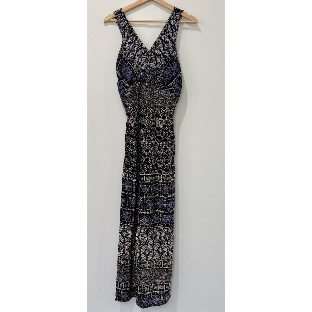 Angie Maxi Sundress Womens Medium Blue Babydoll Y2K Geometric Smocked Back Boho